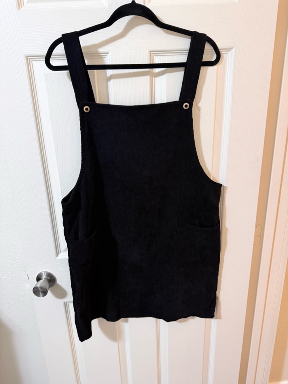 Black Corduroy Pinafore Dress with Front Pockets